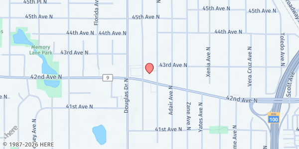 Map showing Loaves & Fishes at Brunswick United Methodist at 6122 42nd Ave North, Minneapolis, MN