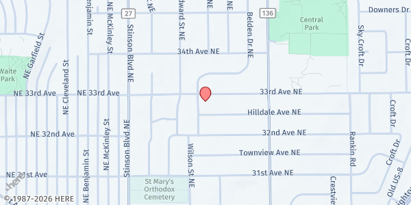 Map showing Loaves & Fishes at Faith United Methodist Church - St. Anthony at 2708 33rd Ave NE, Minneapolis, MN