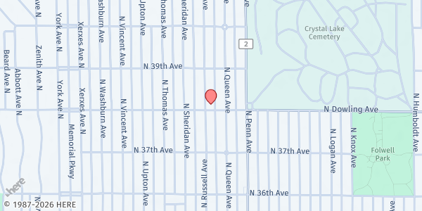 Map showing Loaves & Fishes at Serenity Village North at 3800 Russell Ave N, Minneapolis, MN