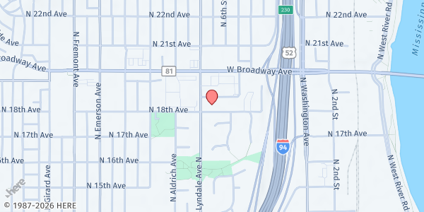 Map showing Lyndale Manor - High Rise Mobile Food Shelf at 600 18th Avenue N, Minneapolis, MN
