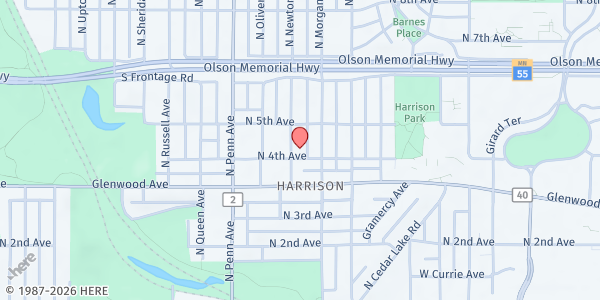 Map showing Minneapolis Central Church of Christ at 1922 N 4th Ave, Minneapolis, MN