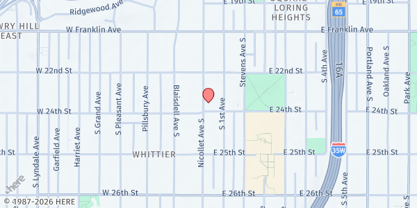 Map showing Minneapolis First Adventist Church at 2315 Nicollet Ave S, Minneapolis, MN