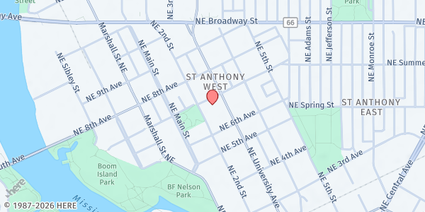 Map showing Minneapolis Northeast Farmers Market at 629 2nd St NE, Minneapolis, MN