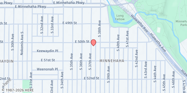 Map showing Minnehaha Food Shelf at 3701 E 50th Street, Minneapolis, MN