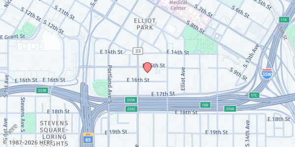 Map showing Mobile Market at Park Center Hi Rise at 1515 Park Ave, Minneapolis, MN