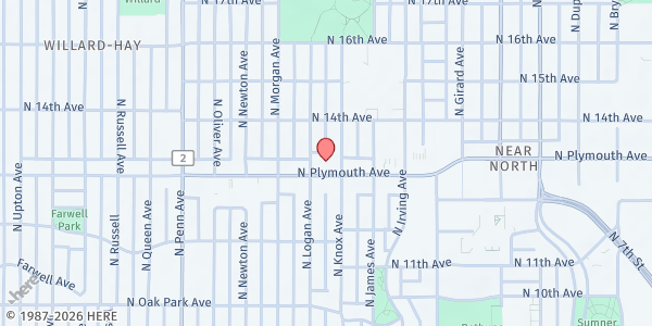 Map showing Mobile Market at Rainbow Terrace at 1710 Plymouth Ave North, Minneapolis, MN