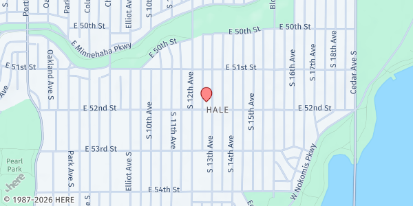 Map showing Mother Jeanette Frazier Food Shelf at 5144 13th Ave S, Minneapolis, MN