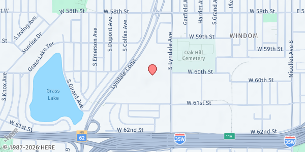 Map showing Neighborhood Roots Farmers Market at 6010 Lyndale Ave S, Minneapolis, MN