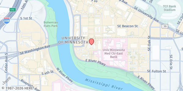 Map showing Nutritious U Food Pantry- Coffman Memorial Union at 300 Washington Ave SE, Room B60, Minneapolis, MN