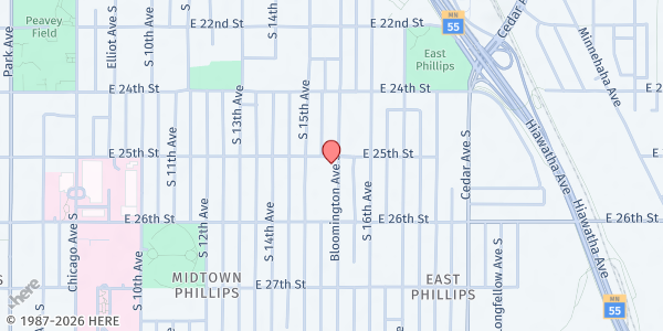 Map showing Open Arms of Minnesota at 2500 Bloomington Ave, Minneapolis, MN