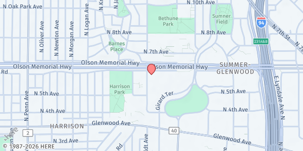 Map showing Park Plaza - High Rise Mobile Food Shelf at 1315 Olson Memorial Hwy, Minneapolis, MN