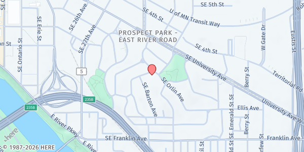 Map showing Prospect Park United Methodist Church at 22 Southeast Orlin Avenue, Minneapolis, MN