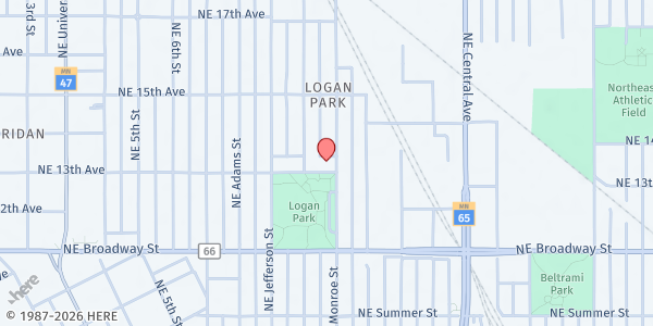 Map showing Rescue Now Services, Inc - Main Location at 697 13th Ave NE, Minneapolis, MN