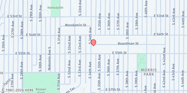 Map showing Riverside Church at 3401 Boardman Street, Minneapolis, MN