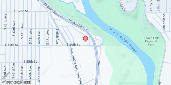 Map showing Riverview Apartments - High Rise Mobile Food Shelf at 5360 Riverview Road, Minneapolis, MN