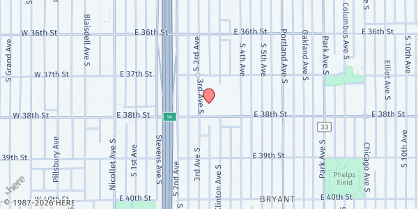 Map showing Sabathani Community Center Food Distribution Center at 310 E 38th Street (lower level), Minneapolis, MN