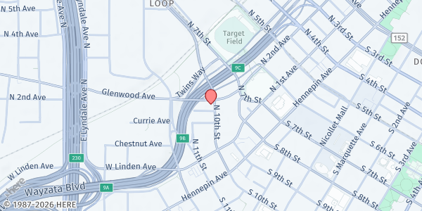 Map showing Salvation Army Center City Food Shelf at 53 Glenwood Ave, Minneapolis, MN