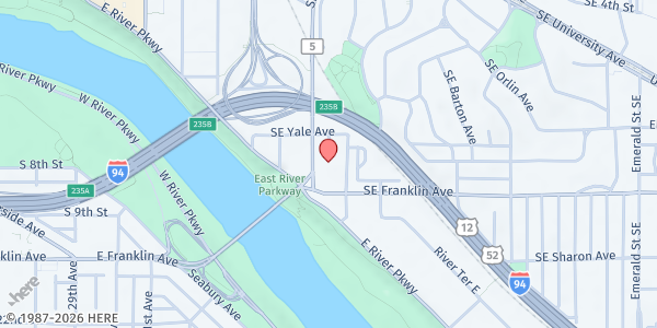 Map showing SE Mpls Meals on Wheels at 22 27th Ave SE, Minneapolis, MN