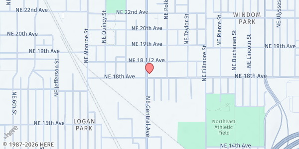Map showing Senior Food Shelf - Minneapolis at 1801 Central Avenue NE, Minneapolis, MN