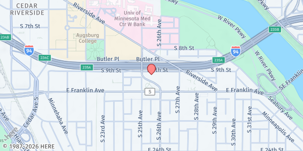 Map showing Seward Tower West - High Rise Mobile Food Shelf at 2515 South 9th Street, Minneapolis, MN