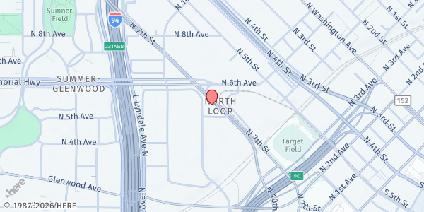 Map showing Sharing & Caring Hands - 525 North 7th St at 525 North 7th St, Minneapolis, MN