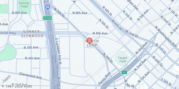 Map showing Sharing & Caring Hands at 525 North 7th Street, Minneapolis, MN