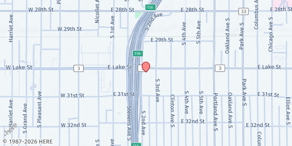 Map showing Somali Food Shelf at 207 East Lake, Minneapolis, MN