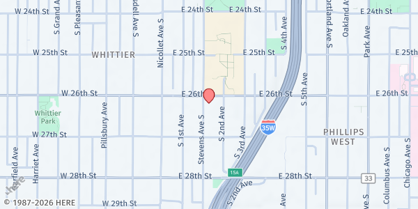 Map showing Source MN Food Shelf at 2609 Stevens Ave, Minneapolis, MN
