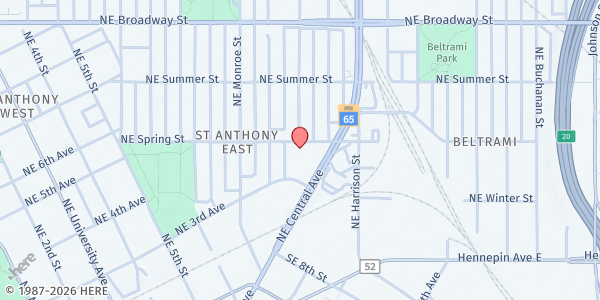 Map showing Spring Manor - High Rise Mobile Food Shelf at 828 Spring Street NE, Minneapolis, MN