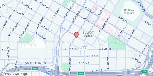 Map showing The Balmoral at 1005 Portland Ave S, Minneapolis, MN