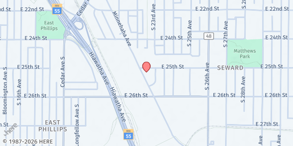 Map showing The Bond Between Pet Food Shelf at 2501 Minnehaha Ave, Minneapolis, MN