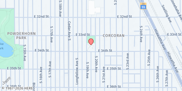 Map showing The Sanneh Foundation-Corcoran Park at 3334 20th Ave S, Minneapolis, MN