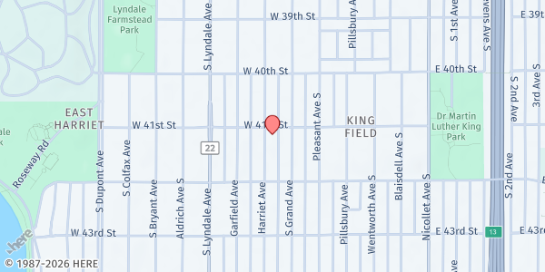 Map showing TRUST Meals on Wheels at 4101 Harriet Ave S, Minneapolis, MN