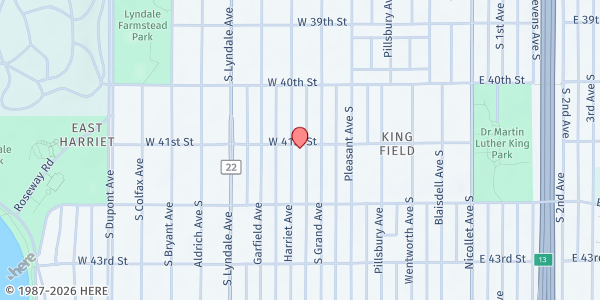 Map showing TRUST Meals on Wheels at 4101 Harriet Ave S, Minneapolis, MN