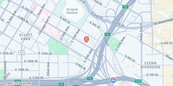 Map showing Yesuah's Love Heals-Food Distribution at 627 12th Ave S, Minneapolis, MN