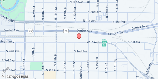 Map showing Dorothy Day Food Pantry - Moorhead at 1308 Main Ave, Moorhead, MN