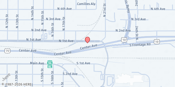 Map showing Micah's Mission Shelter and Community Meal at 1901 1st St Ave N, Moorhead, MN