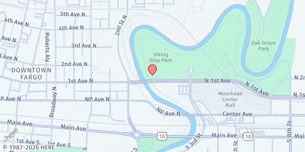 Map showing Moorhead Farmers Market at 202 1st Ave N, Moorhead, MN