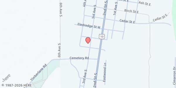 Map showing Motley Area Food Shelf at 697 3rd Ave S, Motley, MN