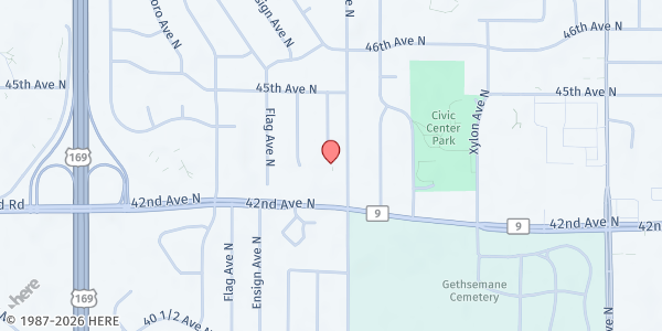 Map showing HopeBridge Food Shelf at 4217 Boone Ave, New Hope, MN