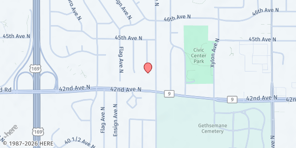 Map showing Hopebridge Food Shelf - Food Distribution Center at 4217 Boone Ave N, New Hope, MN