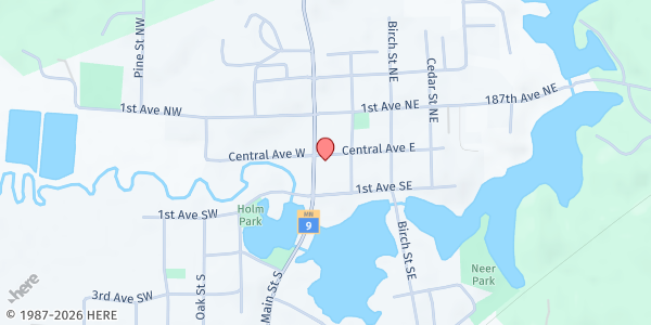 Map showing The Link Food Pantry at 20 Central Avenue East, New London, MN