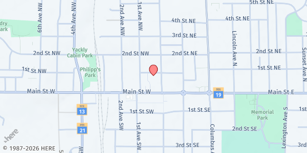 Map showing New Prague Meals on Wheels at 118 Central Ave N, New Prague, MN