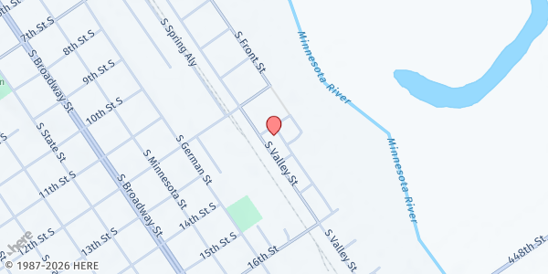 Map showing New Ulm Area Emergency Food Shelf at 1305 S Valley Street, New Ulm, MN