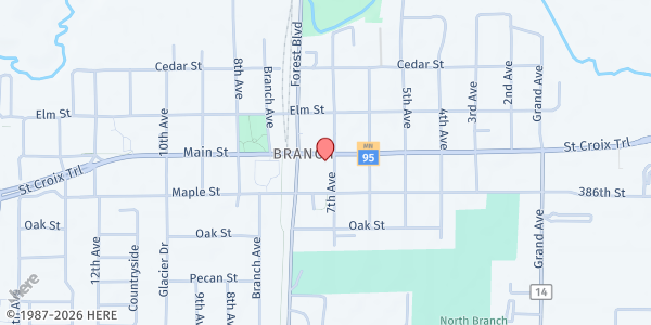 Map showing Family Pathways North Branch Food Shelf at 6381 Main Street, North Branch, MN