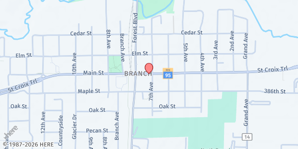 Map showing Family Pathways North Branch Food Shelf at 6381 Main St, North Branch, MN