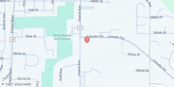 Map showing Trinity Lutheran Church - North Branch at 38460 Lincoln Trail, North Branch, MN