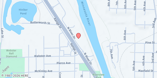 Map showing New Creation World Outreach Church at 1124 N River Dr, North Mankato, MN