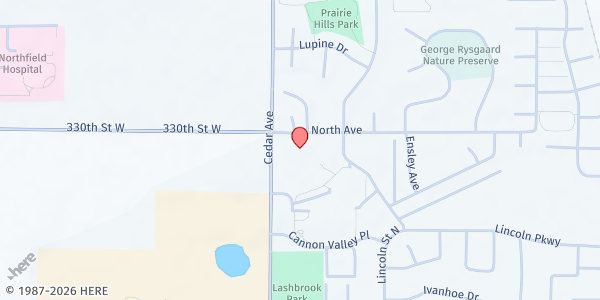 Map showing Bethel Lutheran Church at 1321 North Ave, Northfield, MN