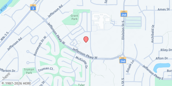 Map showing Community Action Center Food Shelf - Northfield at 1651 Jefferson Parkway, Suite 200, Northfield, MN